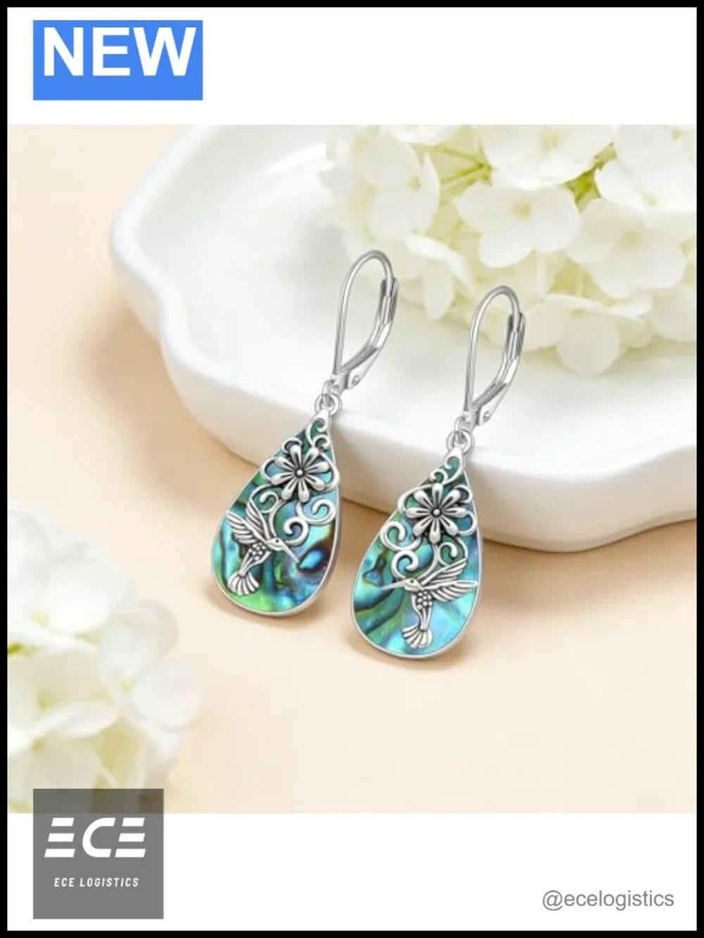 925 Sterling Silver Hummingbird Dangle Leverback Earrings